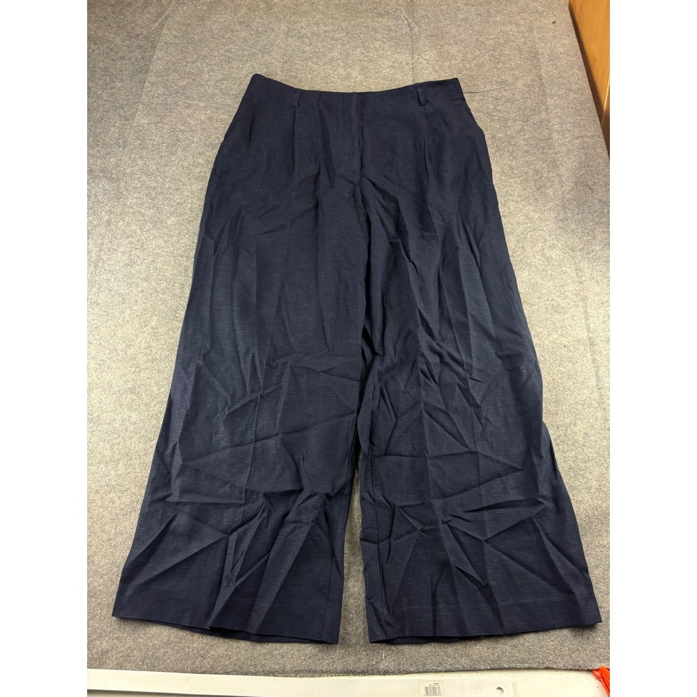 Ann Taylor Womens 16 Linen Blend Navy Wide Leg Trousers High Rise Preppy chic